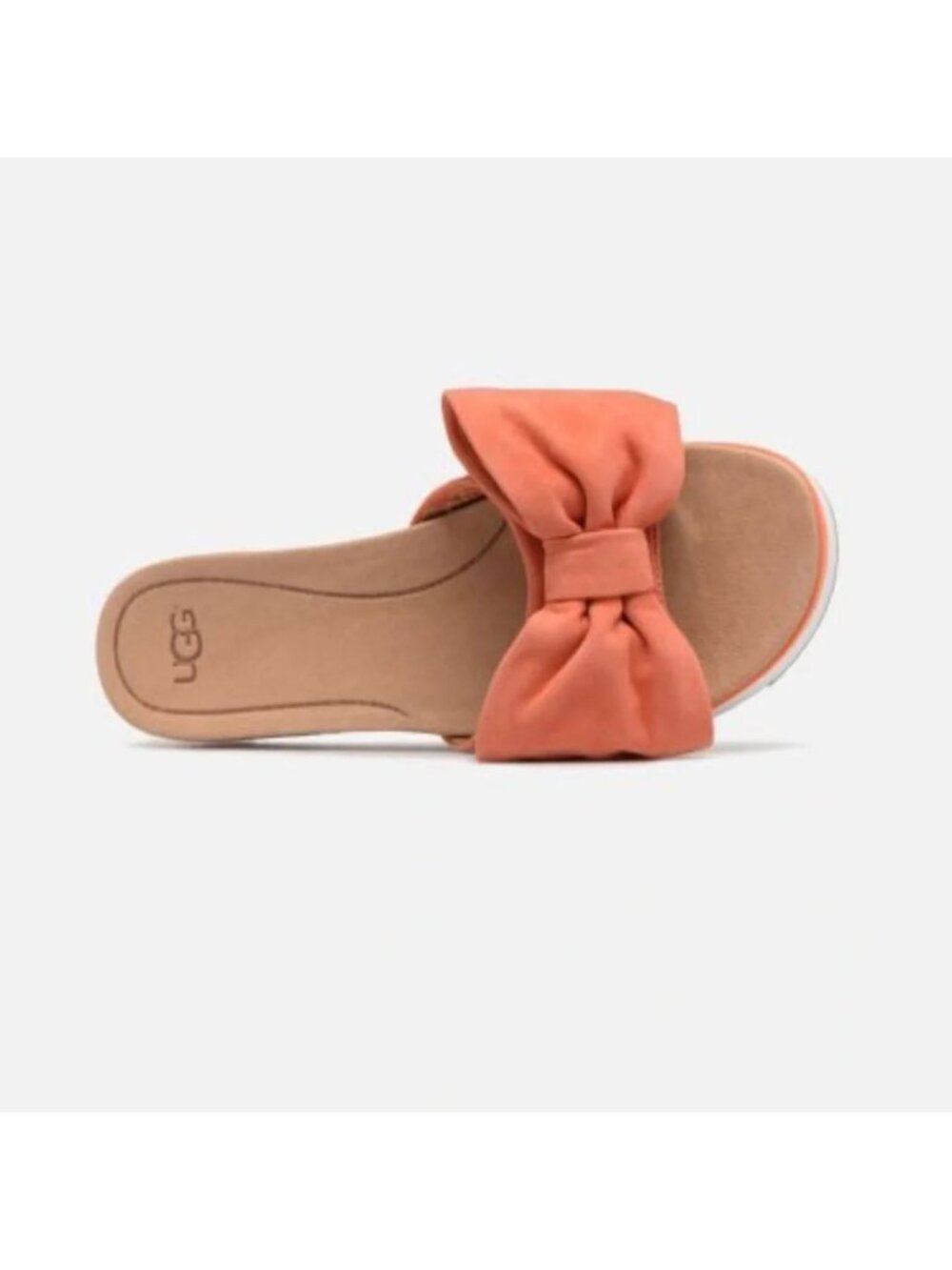 UGG Joan Platform Slide Coral Pink Suede Bow Sandal Size 8